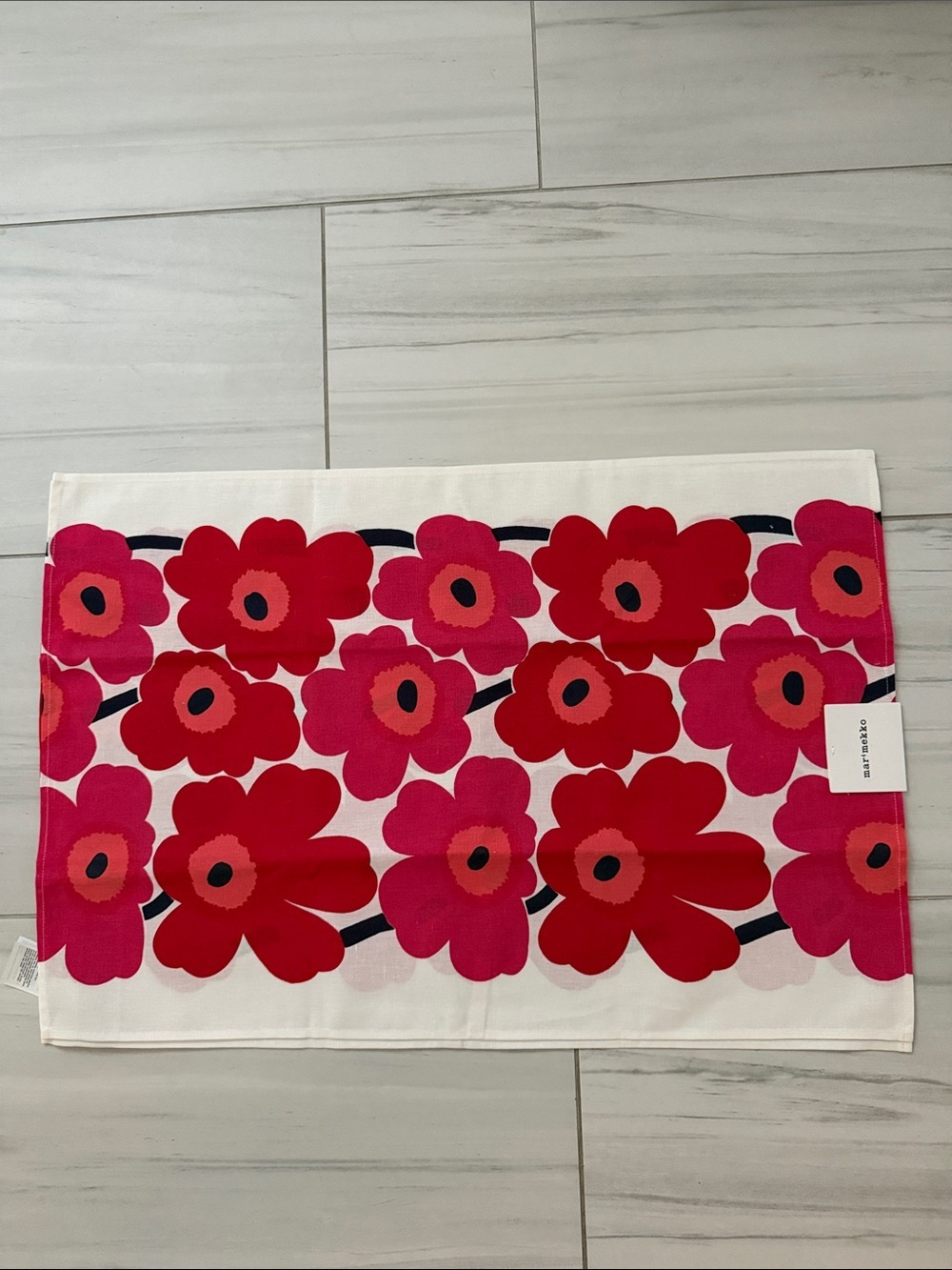 Marimekko Unikko Poppy Linen Blend Red White Floral Kitchen Tea Towel Set (2)